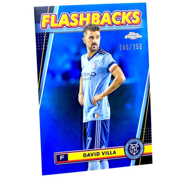 2024 Topps Chrome MLS Blue Refractor #100 David Villa Flashbacks /150 NYCFC - Picture 4 of 9